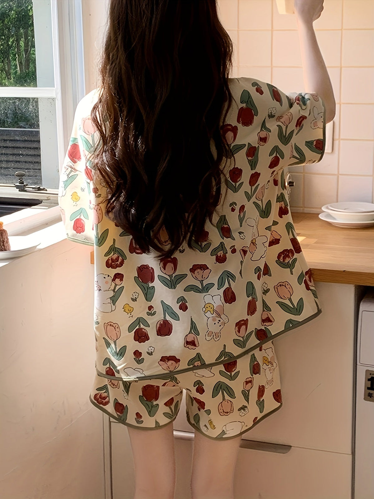 Floral Bunny Print Pajama Set