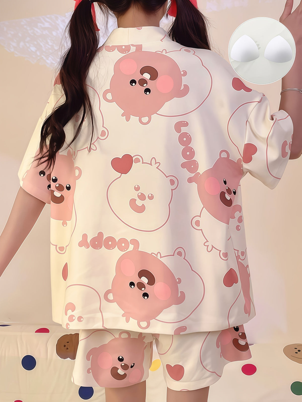 Pink Bear Printed Pajama Set