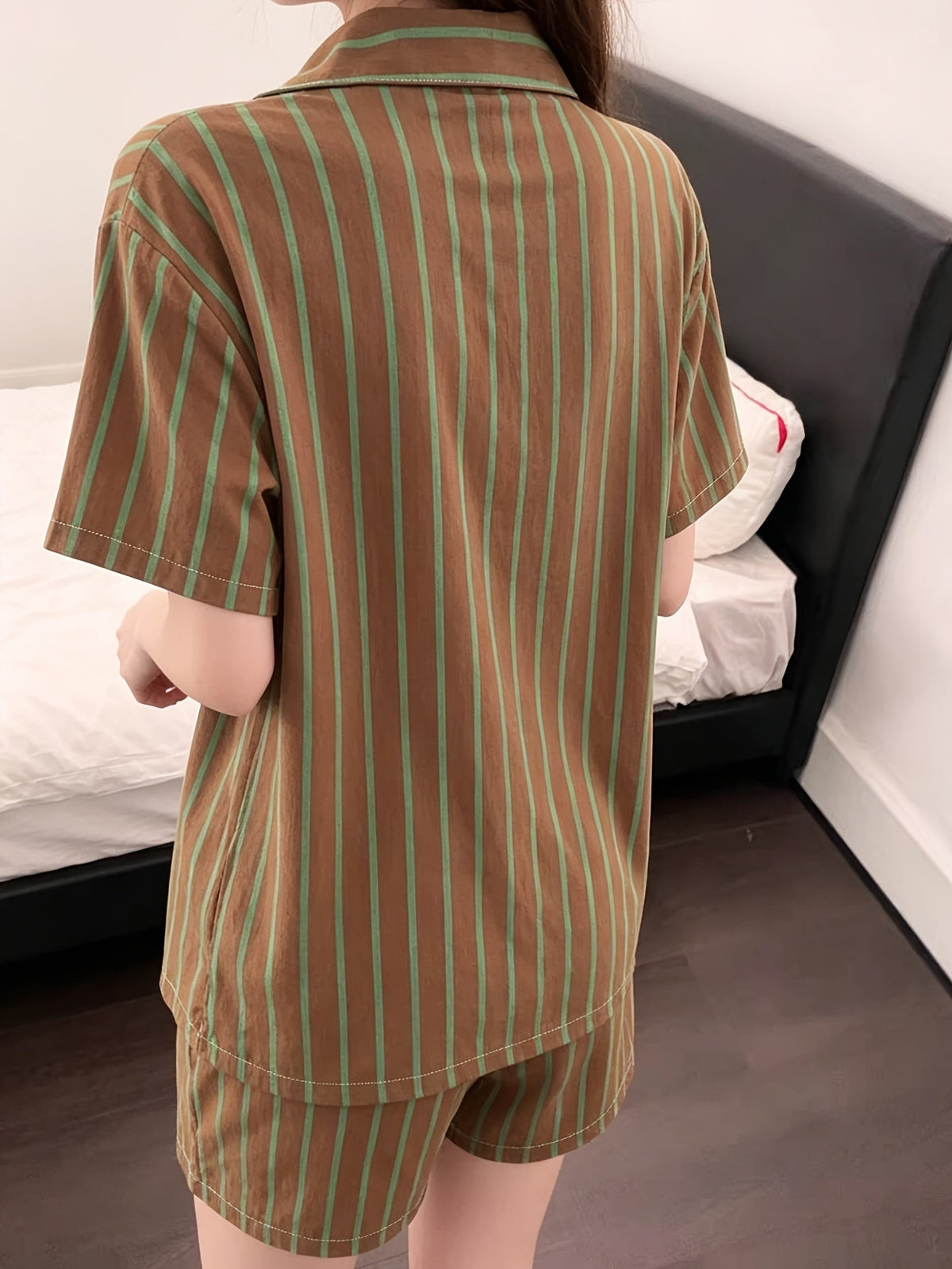 Mocha Green Stripe Pajama Set