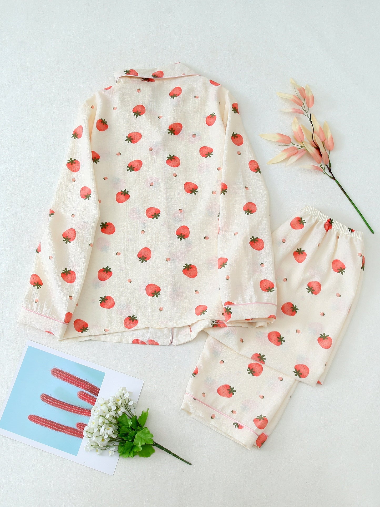 Strawberry Print Pajama Set β Shirt & Pants ππ€