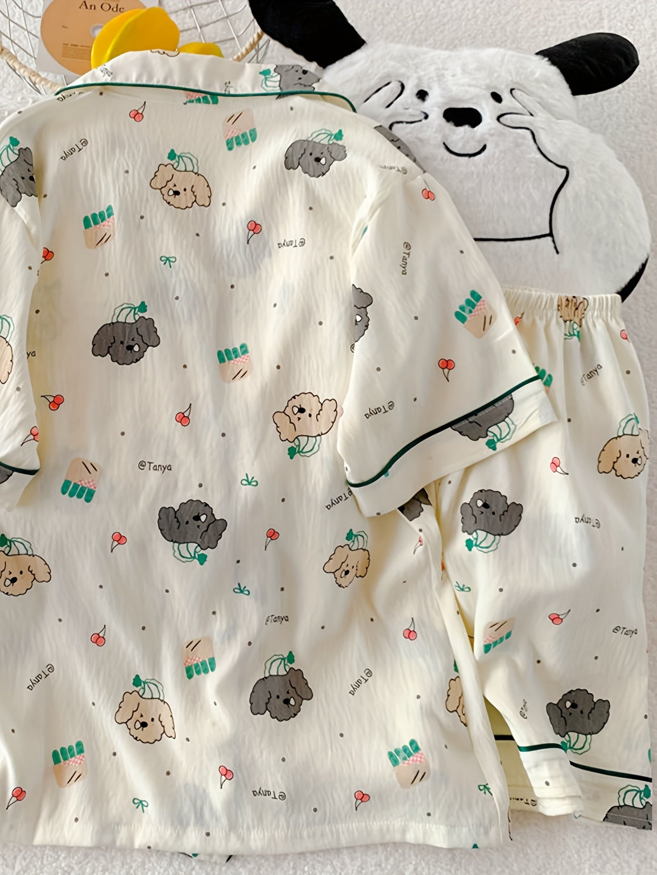 Poodle Puppy Print Pajama Set β Short Sleeve Shirt & Shorts