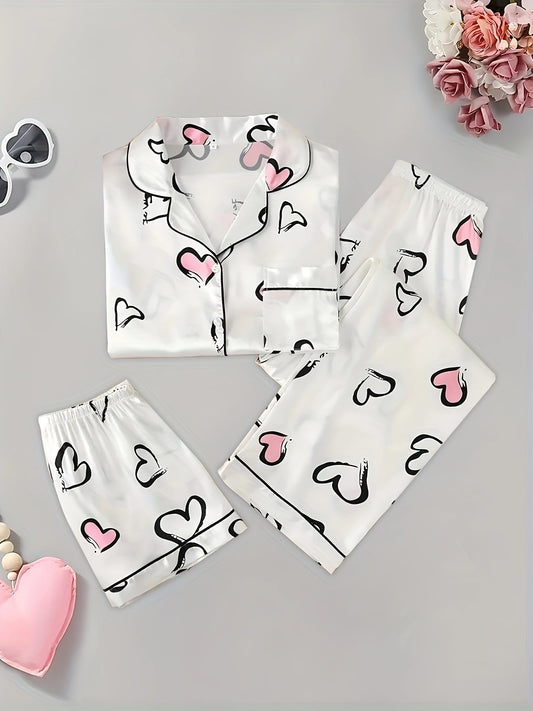 Sweetheart Satin Nightwear Set (3-Piece Combo) πβ¨