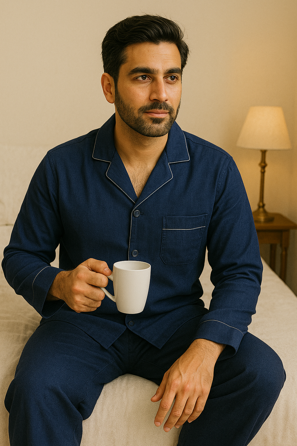 Midnight Blue Premium Linen Men's Loungewear Set