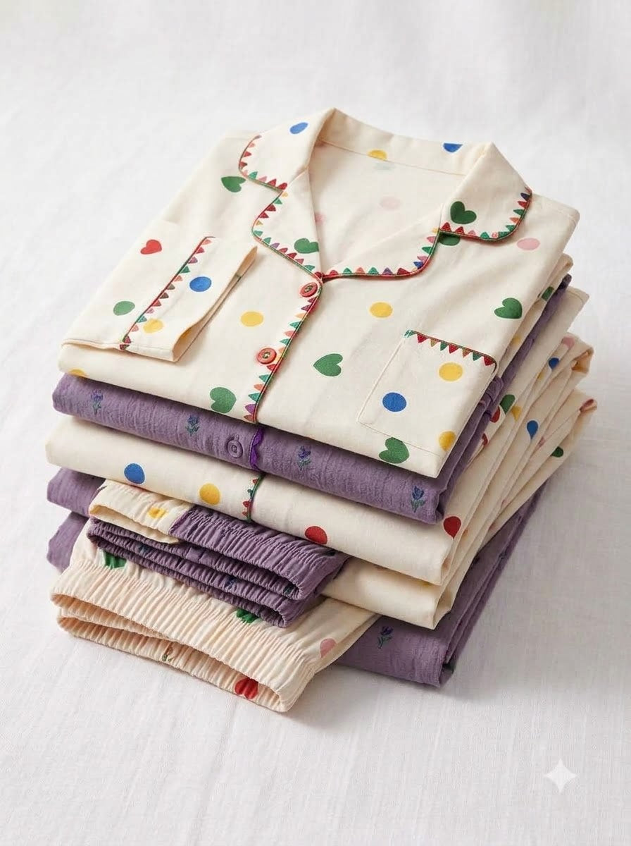 Multicolor Hearts & Dots Pajama Duo – Pack of 2