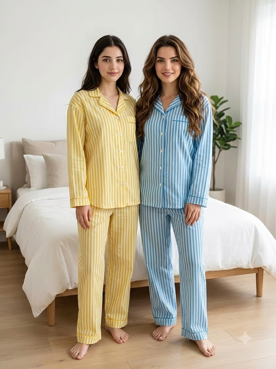 Yellow & Sky Blue Striped Pajama Duo – Pack of 2