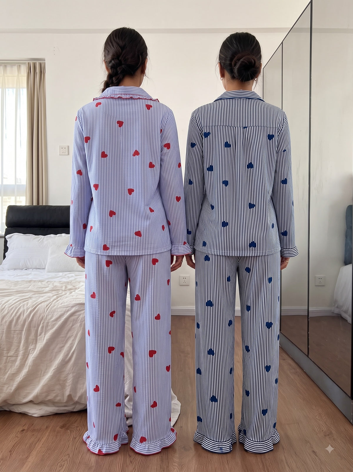 Sweetheart Stripes Duo ā 2-Piece Heart Print Pajama Combo