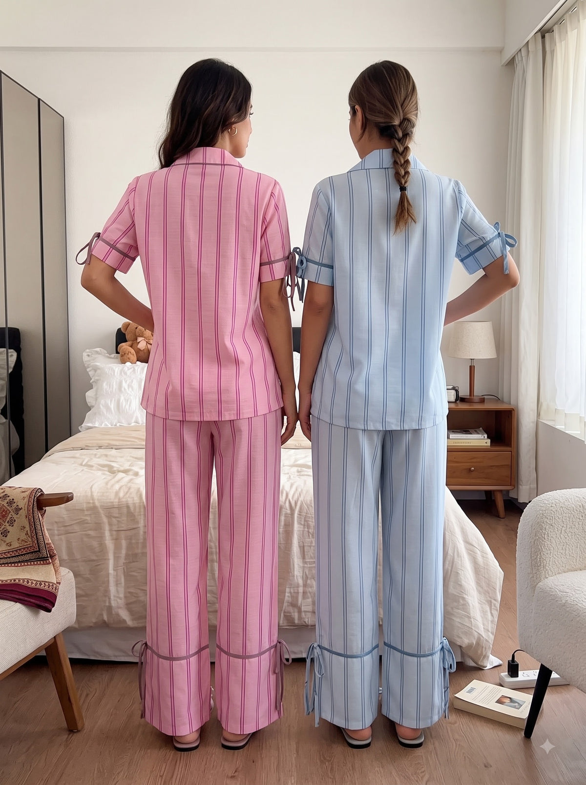 Ribbon Tie Duo ā Pastel Stripe Pajama Set Combo | Pack of 2