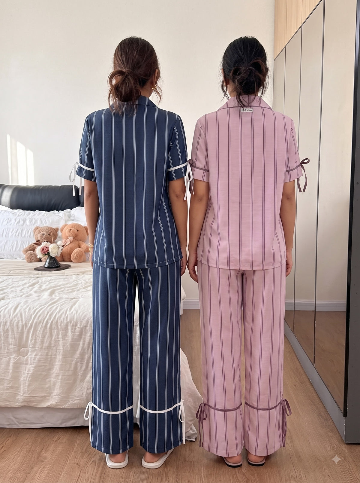 Ribbon Luxe Duo ā Navy & Pink Stripe Pajama Set Combo | Pack of 2