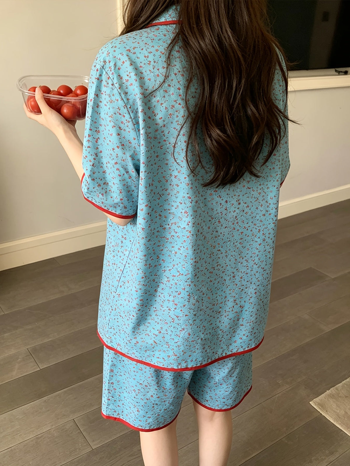 Blue Floral Print Pajama Set