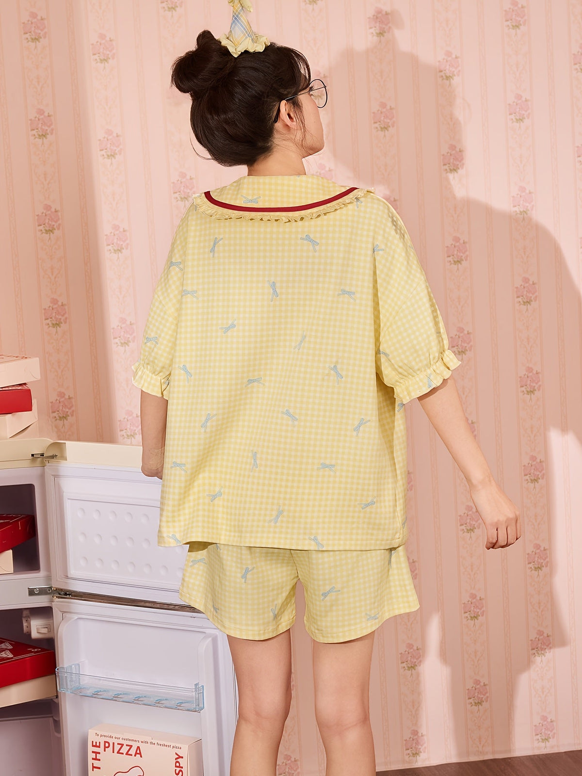 Yellow Bow Print Pajama Set