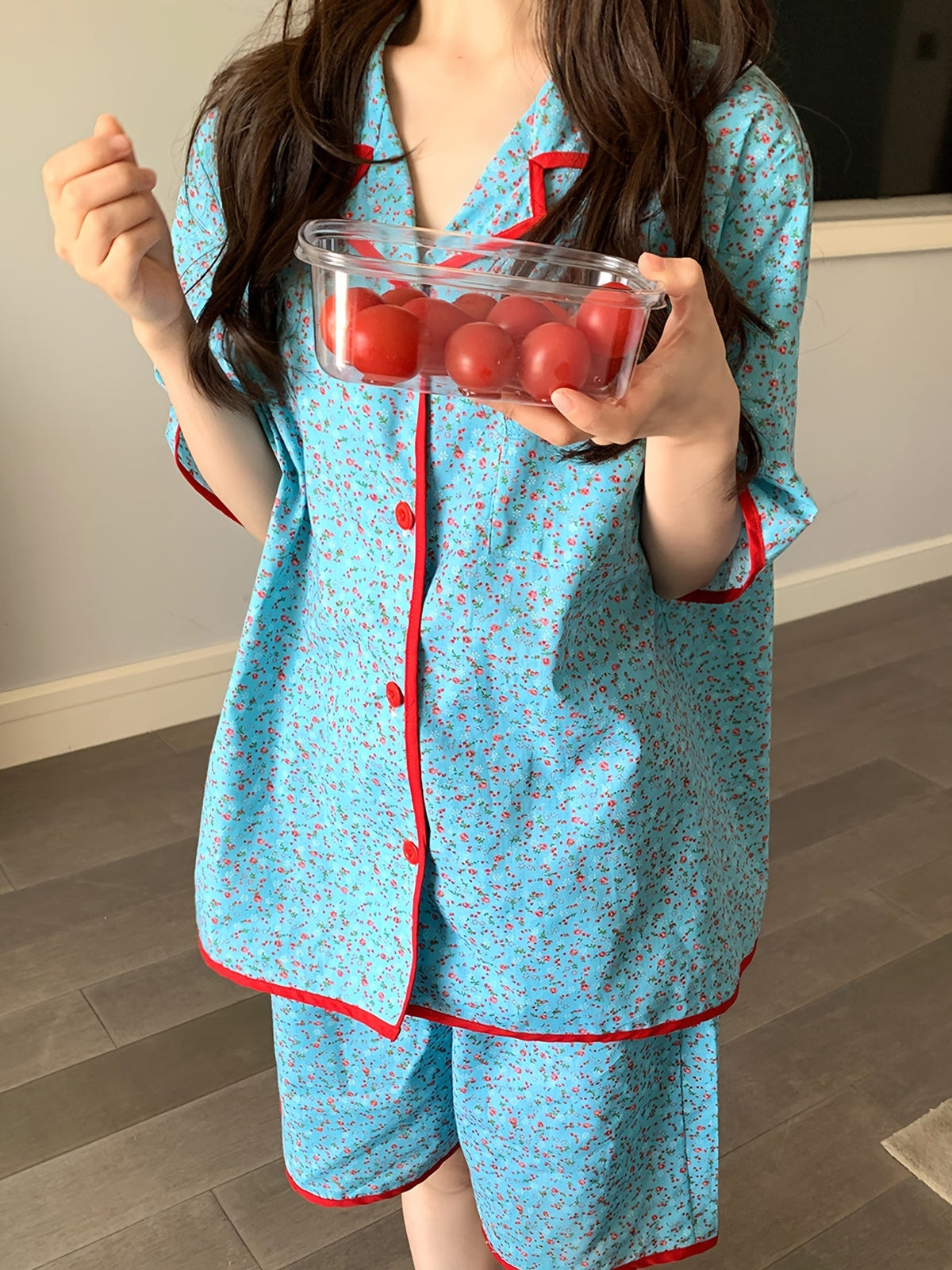 Blue Floral Print Pajama Set