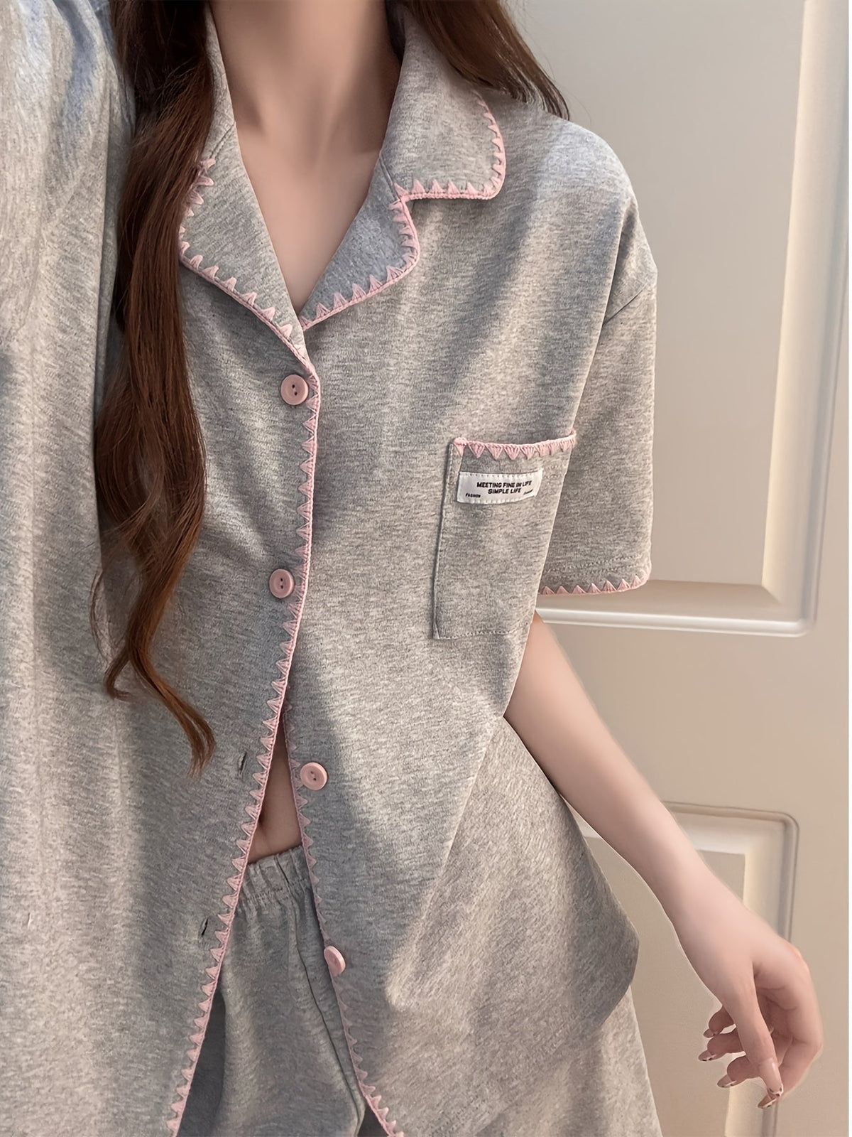 Grey & Pink Trim Comfort Pajama Set