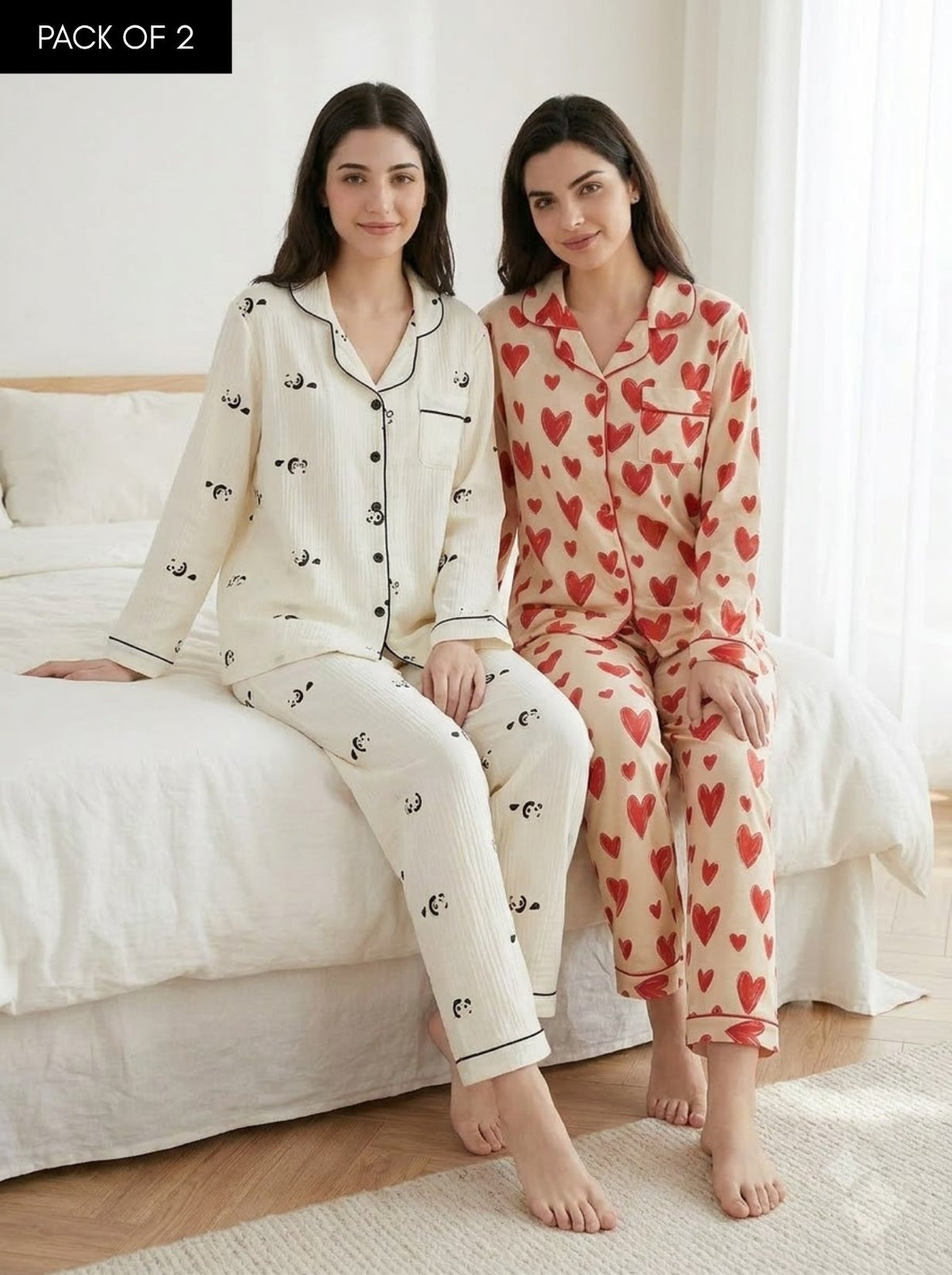 Panda & Love Heart Pajama Duo – Pack of 2