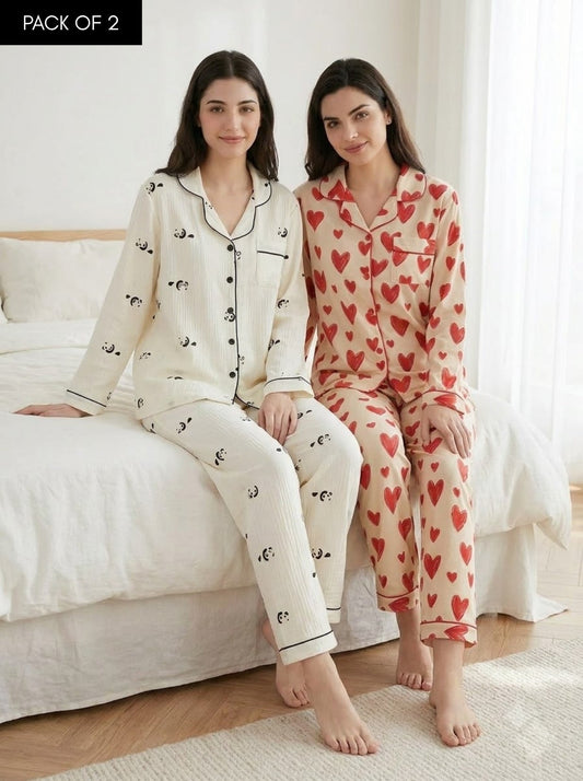 Panda & Love Heart Pajama Duo – Pack of 2
