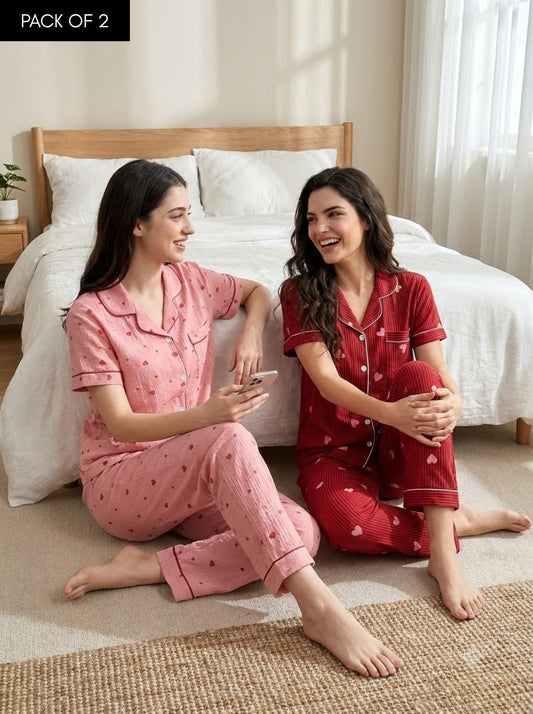 Blush & Berry Heart Pajama Duo – Pack of 2