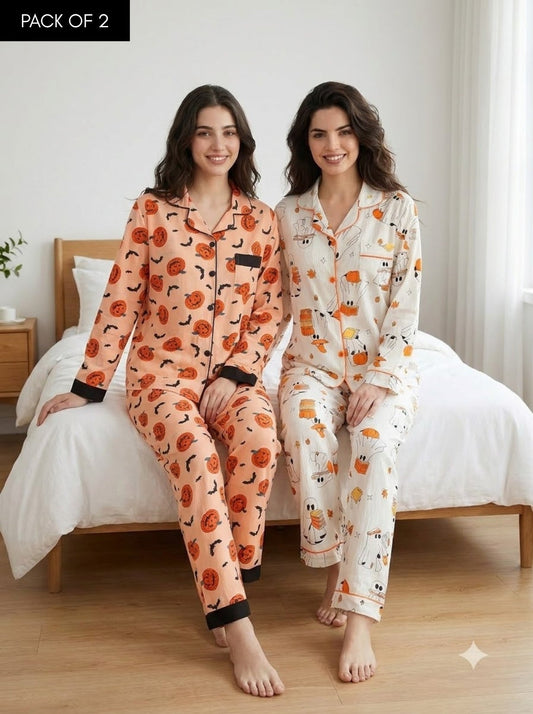 Spooky Pumpkin & Ghost Pajama Duo – Pack of 2