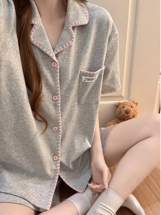 Grey & Pink Trim Comfort Pajama Set