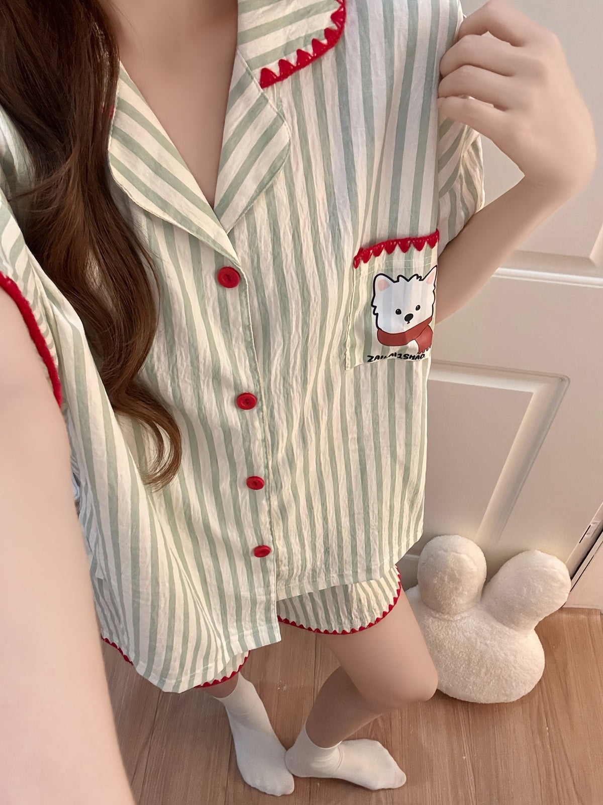 Sage Green Stripe Bear Pajama Set