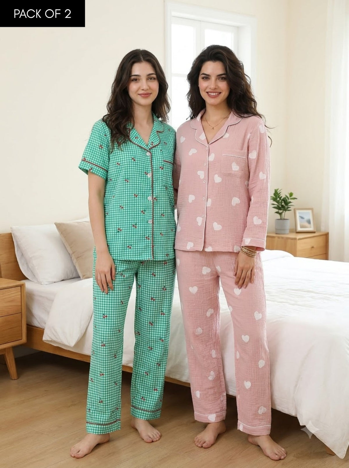 Cherry Gingham & Blush Hearts Pajama Duo – Pack of 2