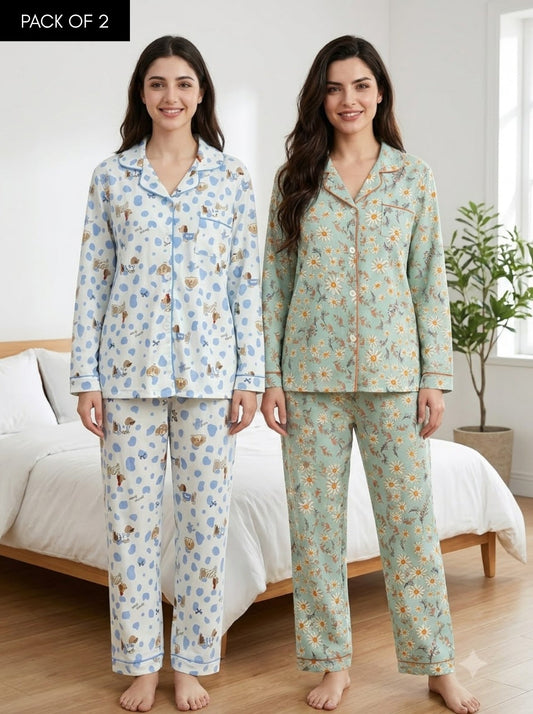 Blue Dots & Daisy Bloom Pajama Duo – Pack of 2