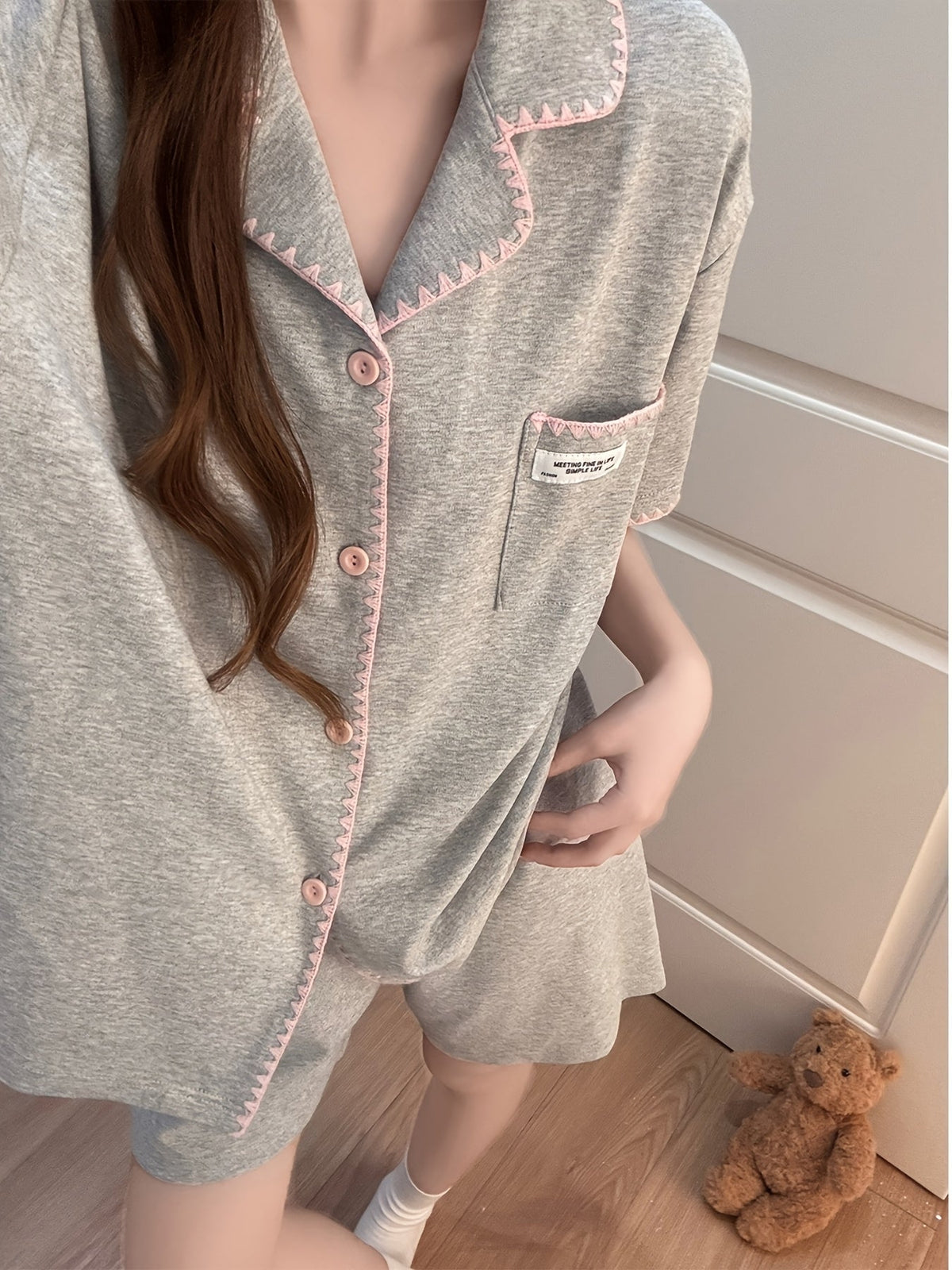 Grey & Pink Trim Comfort Pajama Set