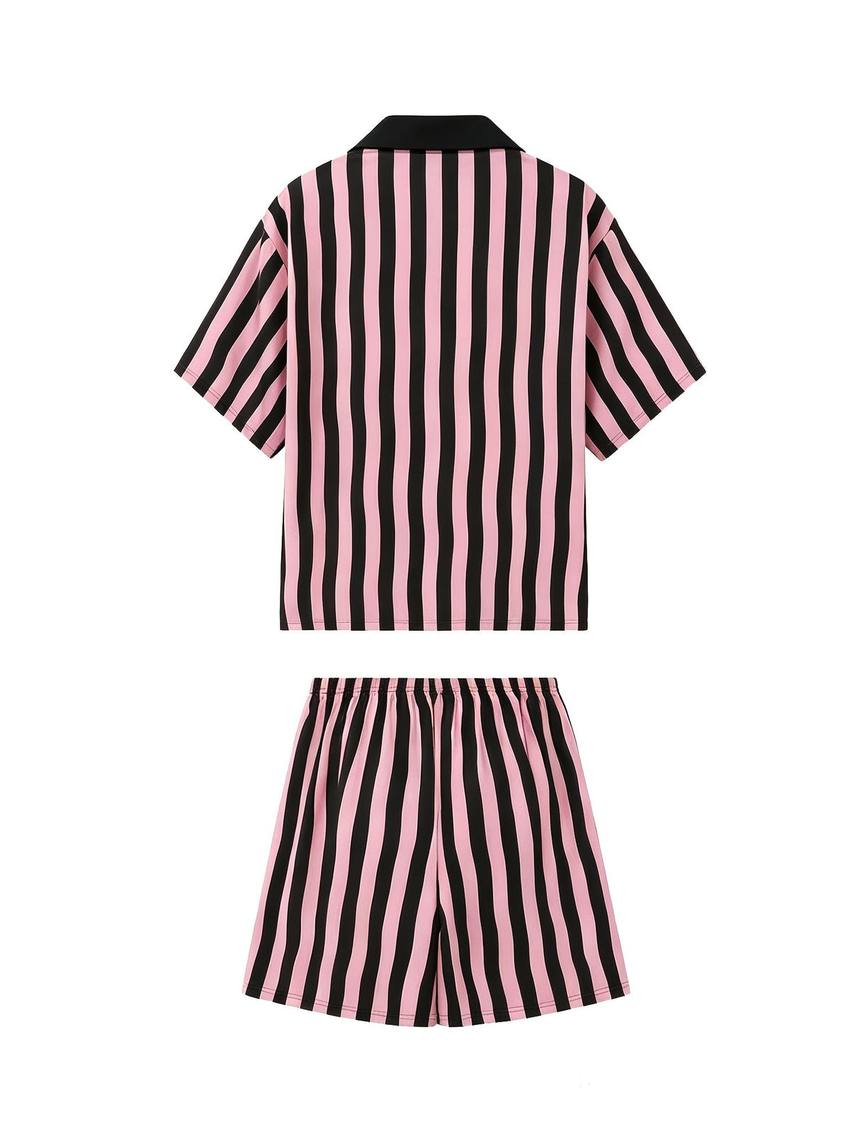 Pink & Black Striped Cute Cartoon Pajama Set