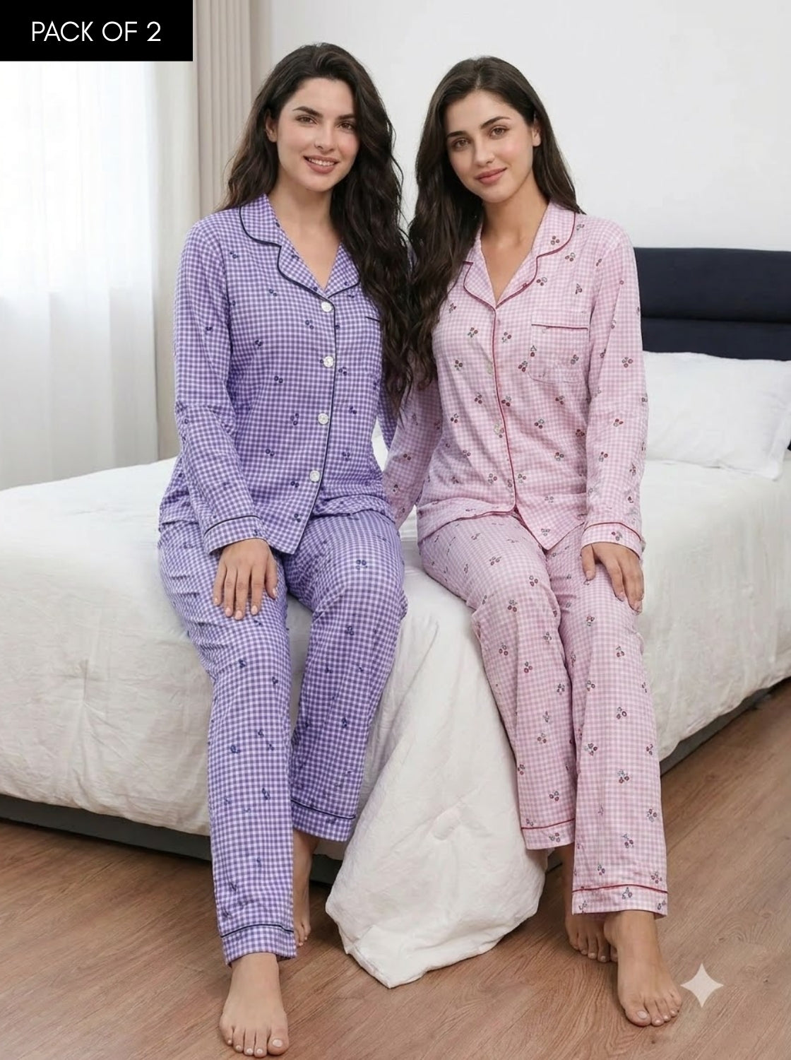 Lavender & Blush Gingham Pajama Duo – Pack of 2