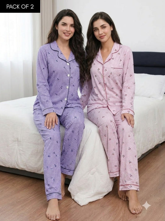 Lavender & Blush Gingham Pajama Duo – Pack of 2