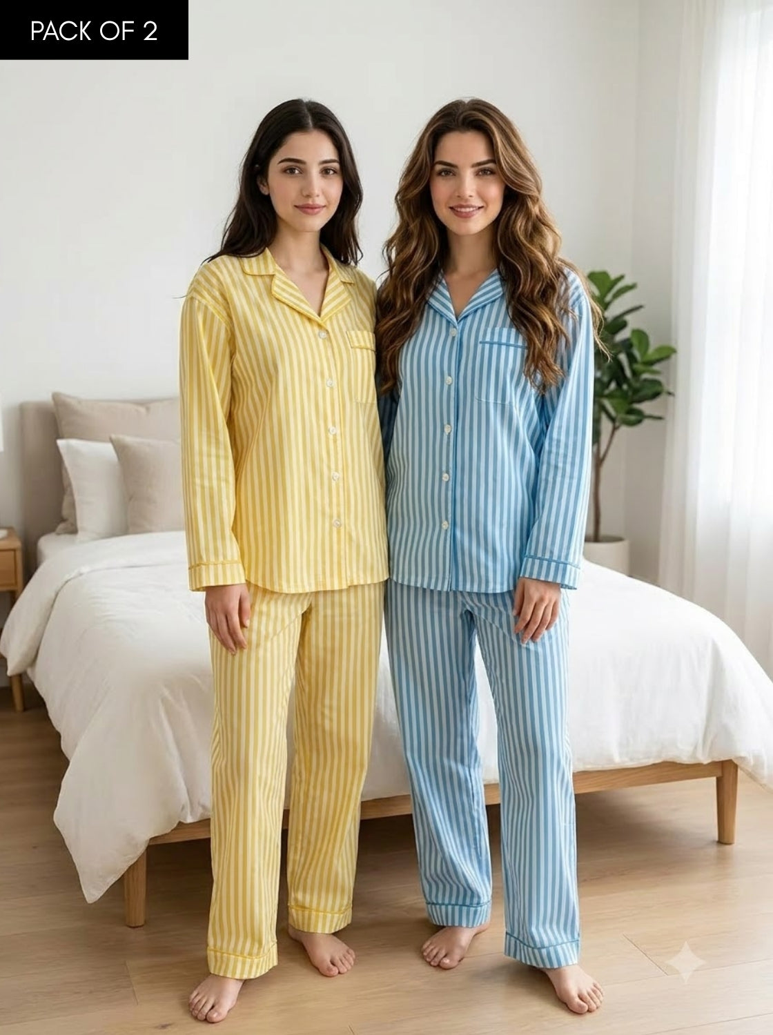 Yellow & Sky Blue Striped Pajama Duo – Pack of 2