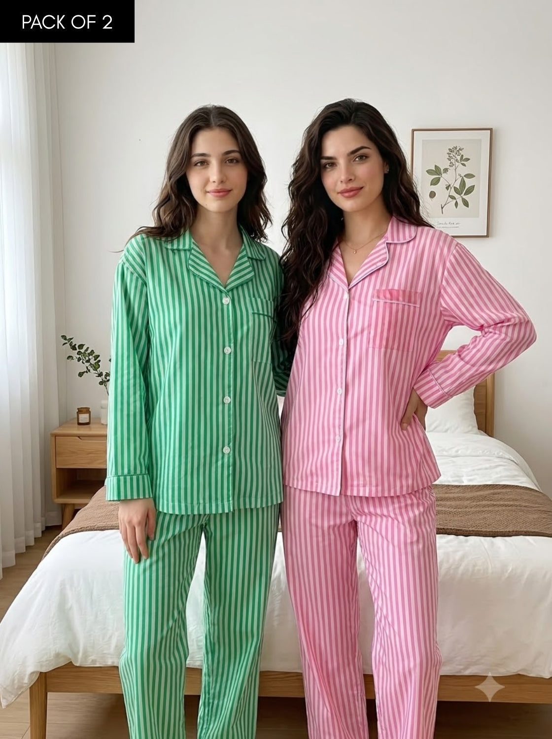 Green & Pink Striped Pajama Duo – Pack of 2
