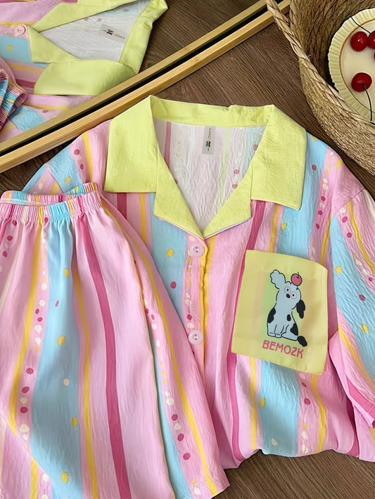Pastel Rainbow Stripe Women’s Pajama Set