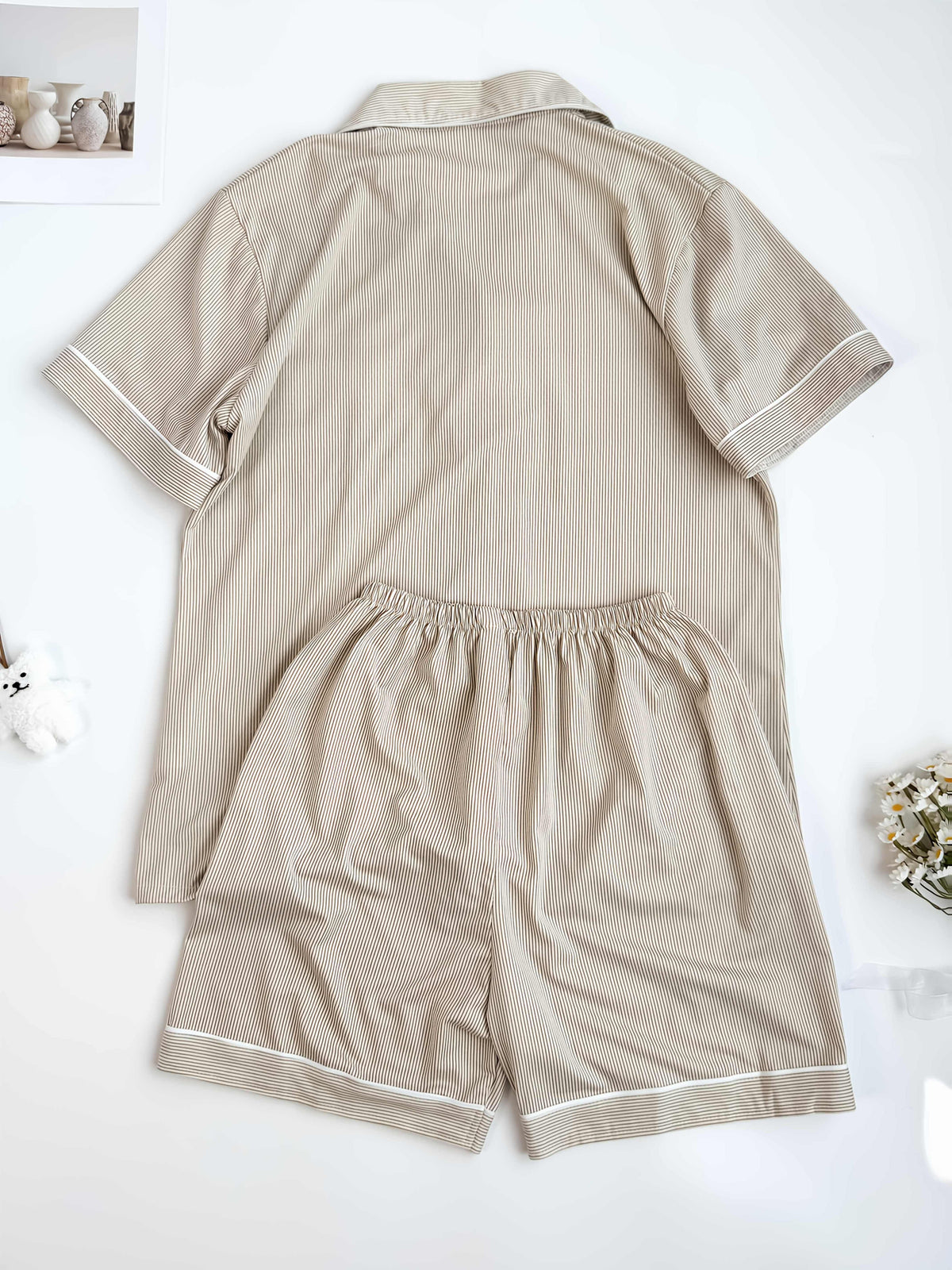Classic Beige Striped Women’s Pajama Set