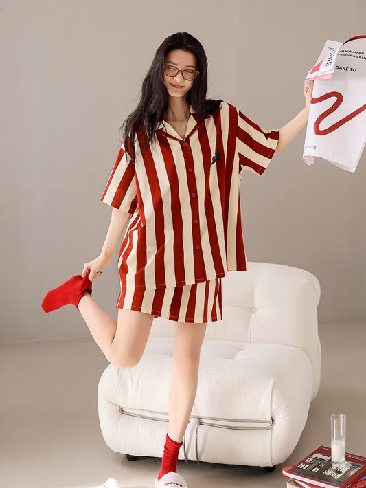 Red & Ivory Classic Stripe Pajama Set