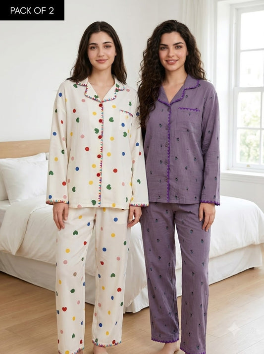 Multicolor Hearts & Dots Pajama Duo – Pack of 2