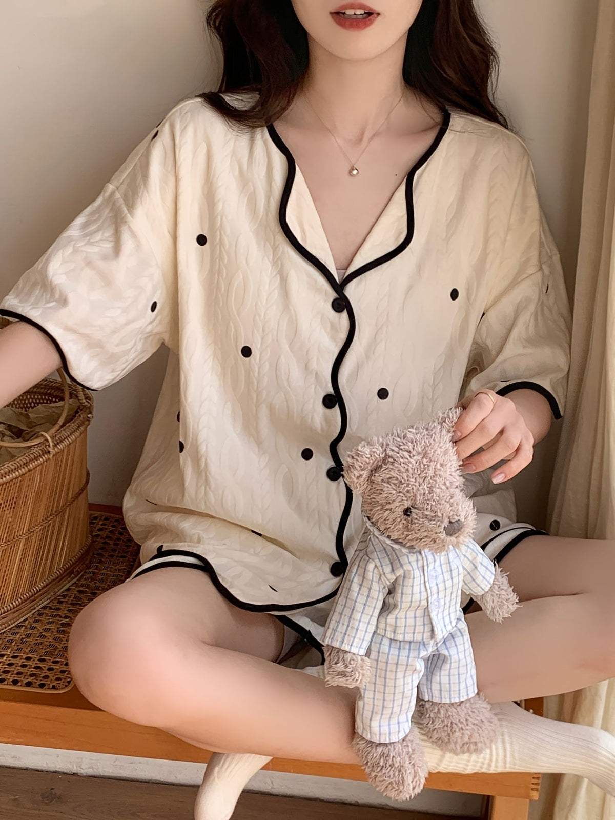 Ivory Polka Dot Pajama Set