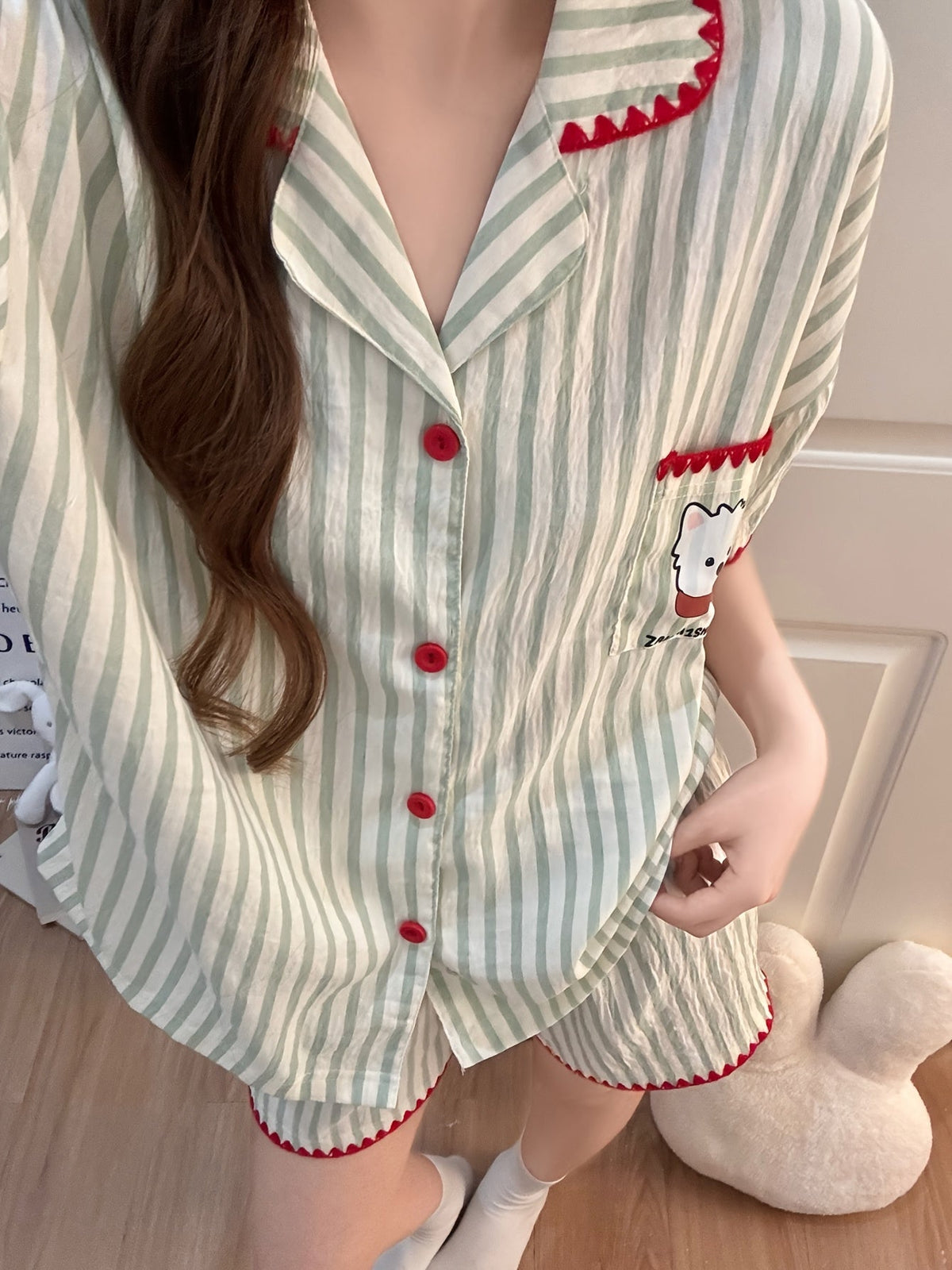 Sage Green Stripe Bear Pajama Set
