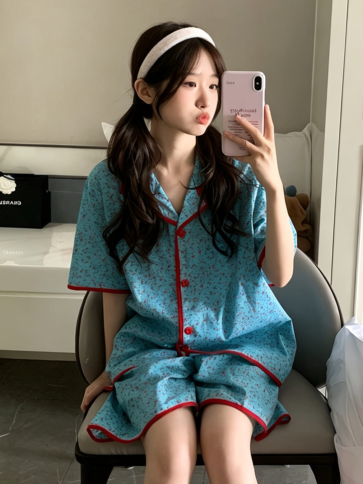 Blue Floral Print Pajama Set