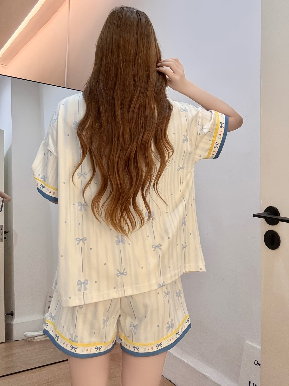 Blue Bow & Puppy Print Pajama Set