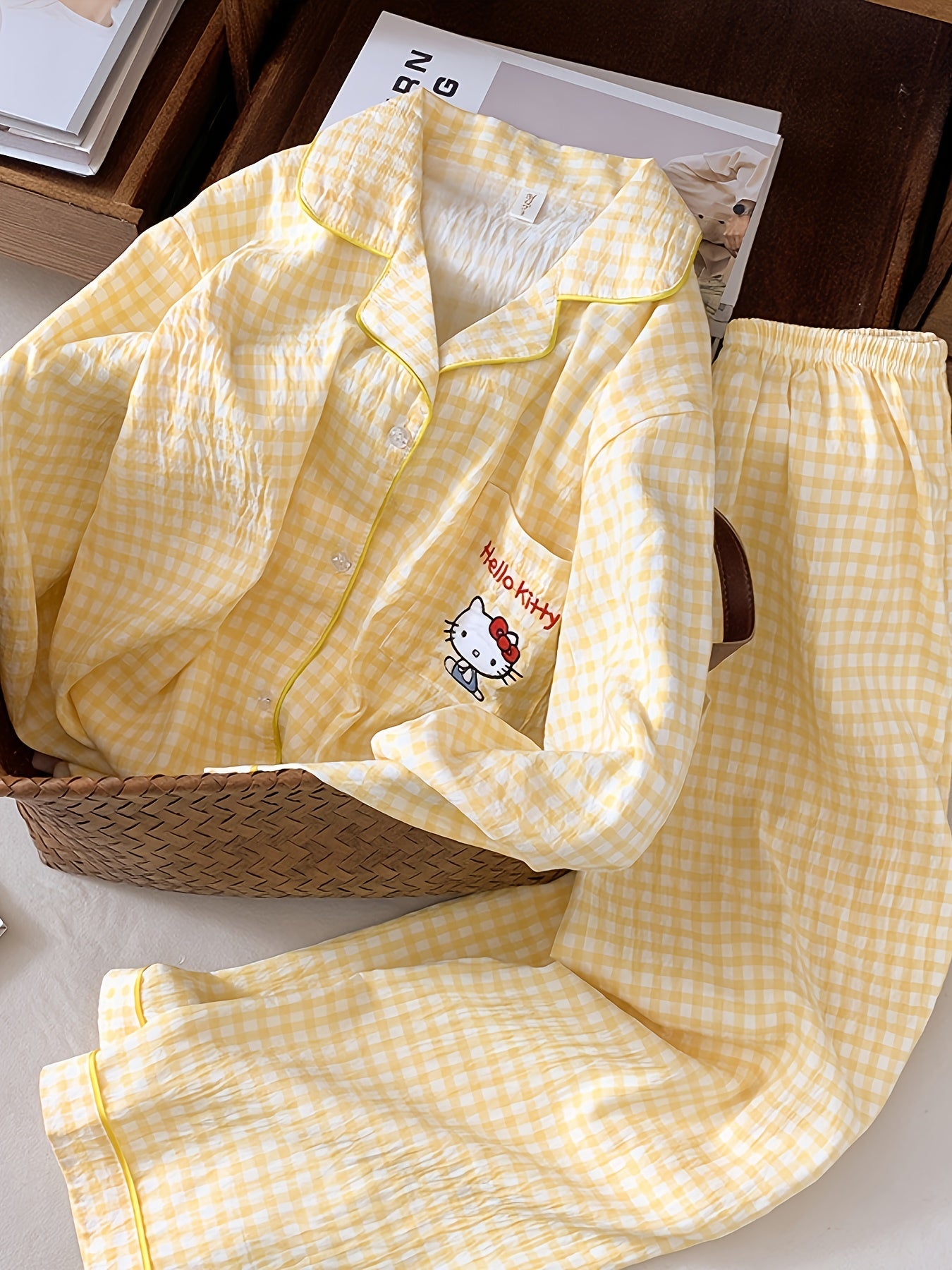 Yellow Gingham Hello Kitty Pajama Set – Shirt & Pants