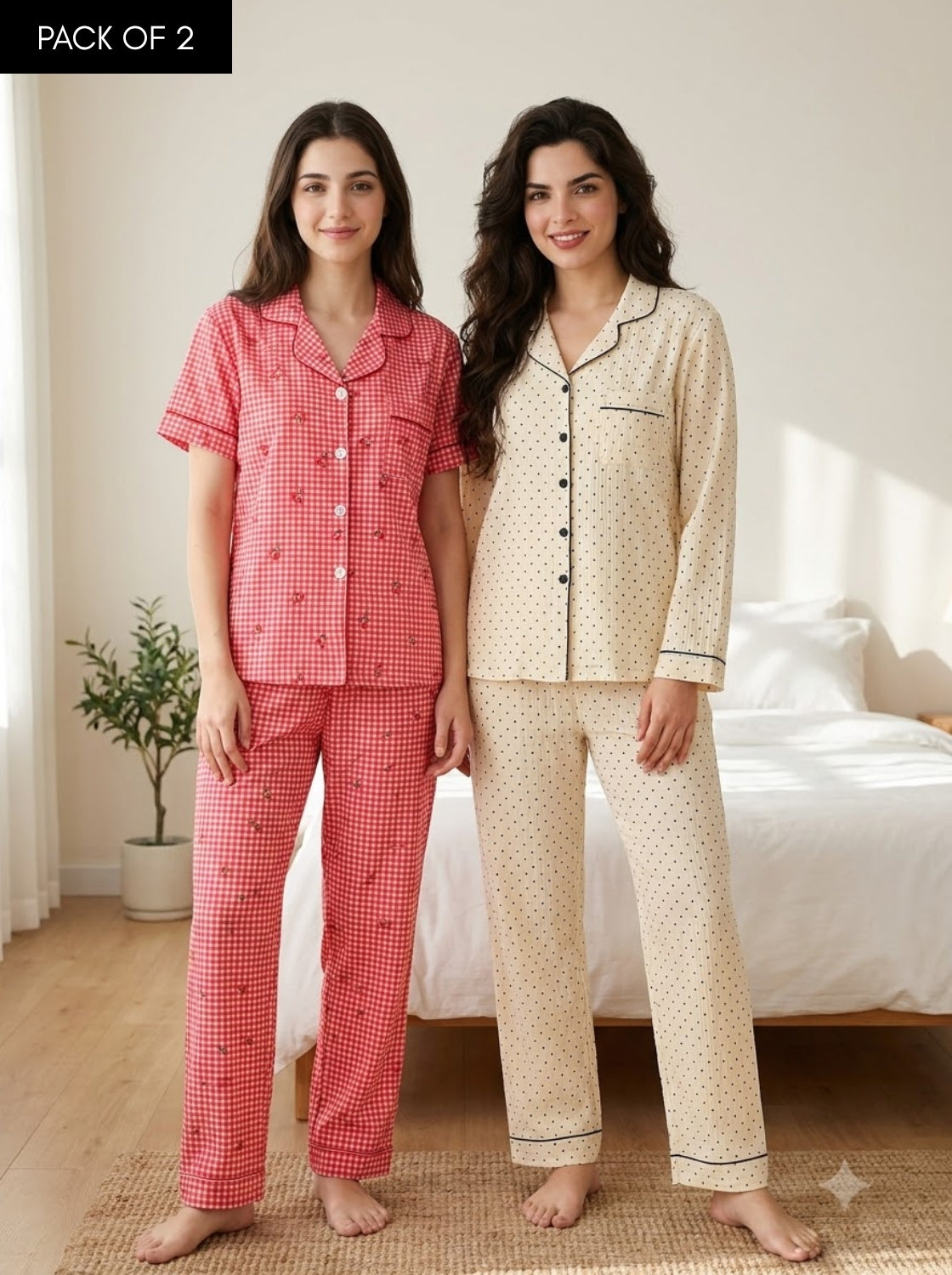 Cherry Gingham & Polka Dot Pajama Duo – Pack of 2