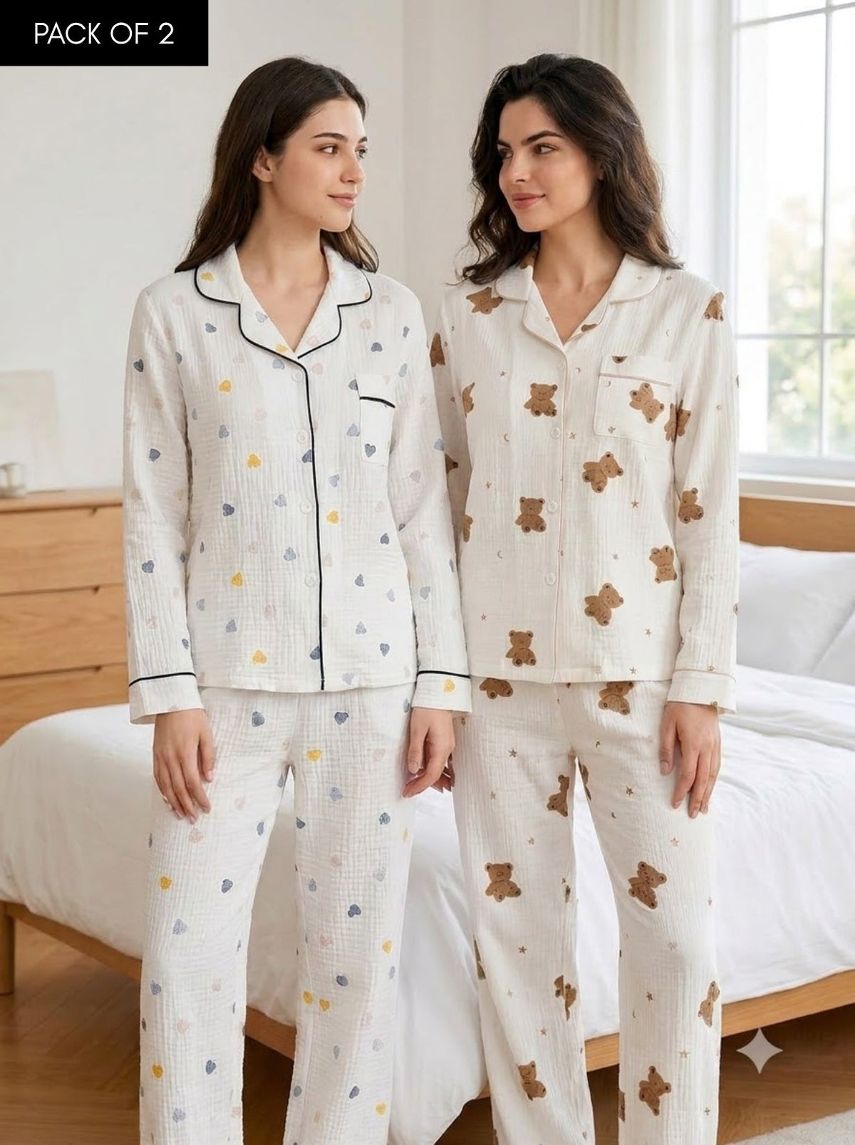 Teddy & Heart Comfort Pajama Duo – Pack of 2