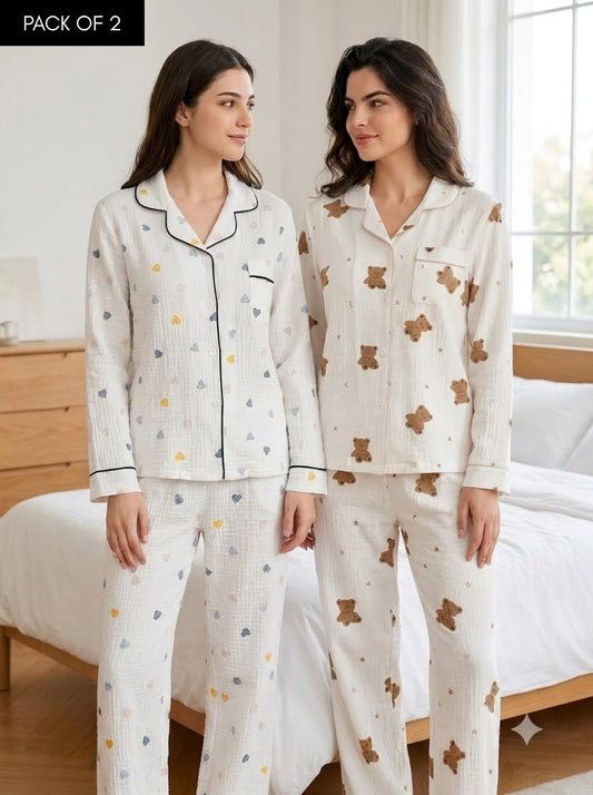 Teddy & Heart Comfort Pajama Duo – Pack of 2
