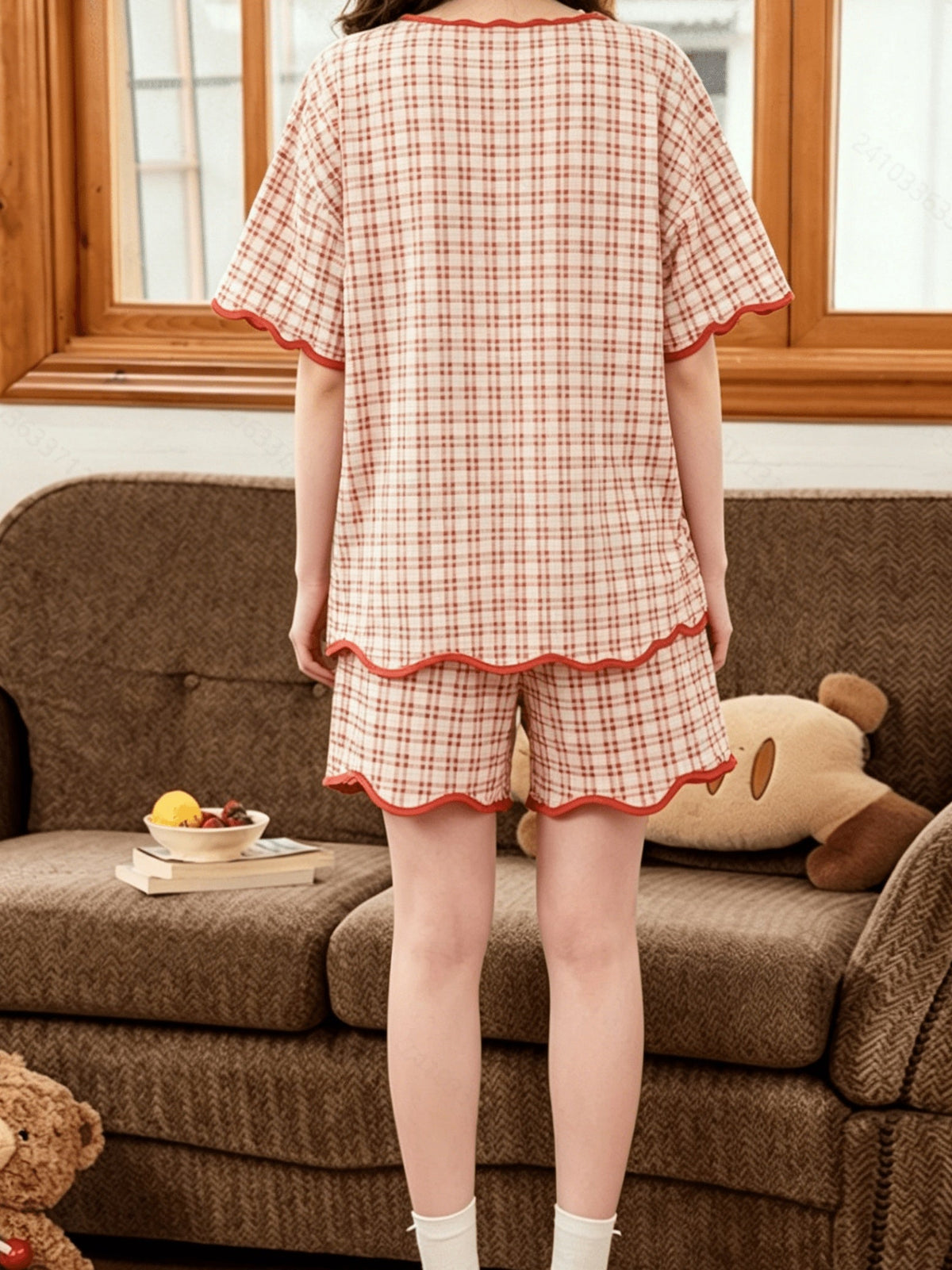 Cherry Checkered Ruffle Pajama Set