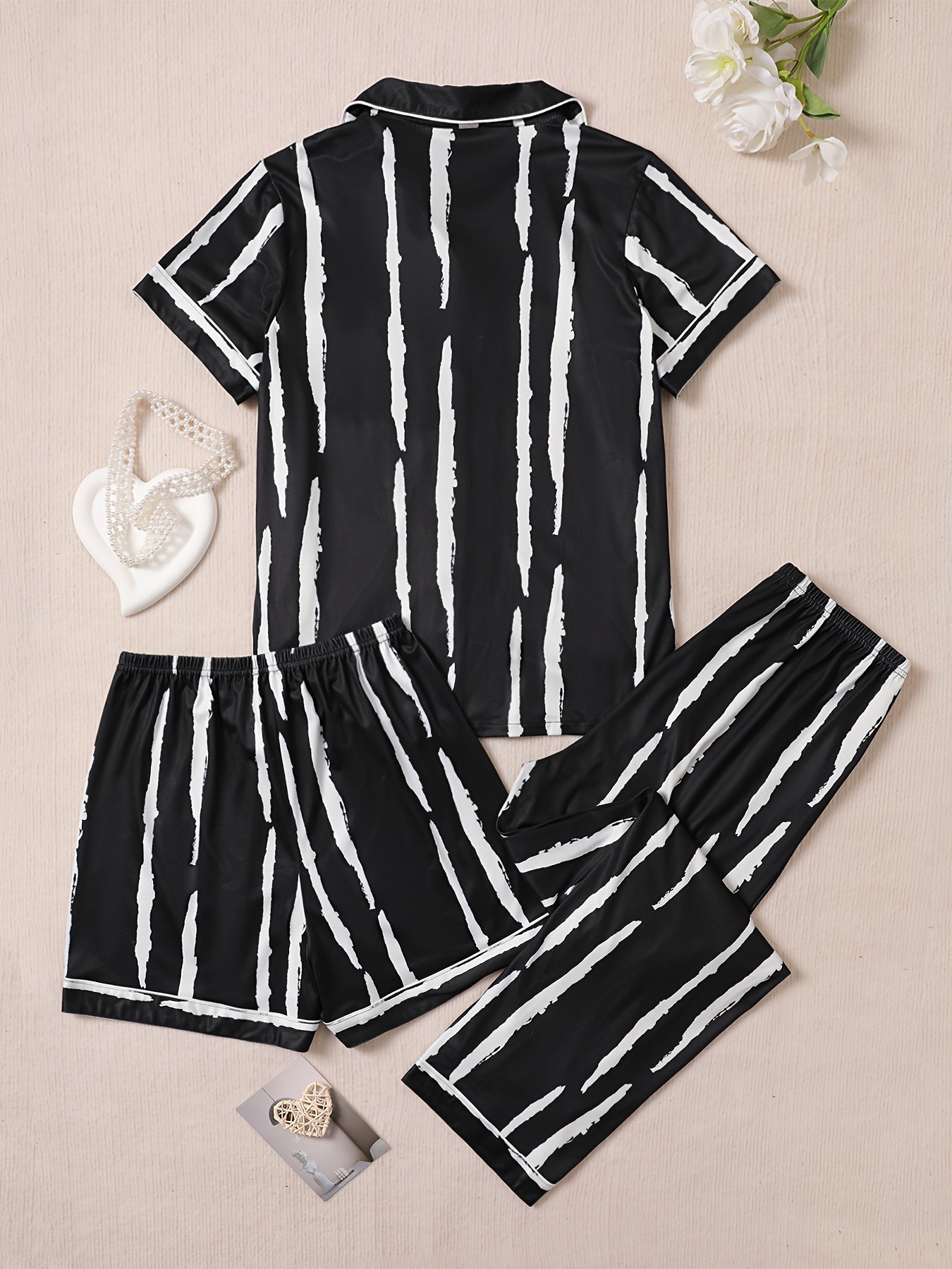Midnight Stripes Nightwear Set (3-Piece Combo)