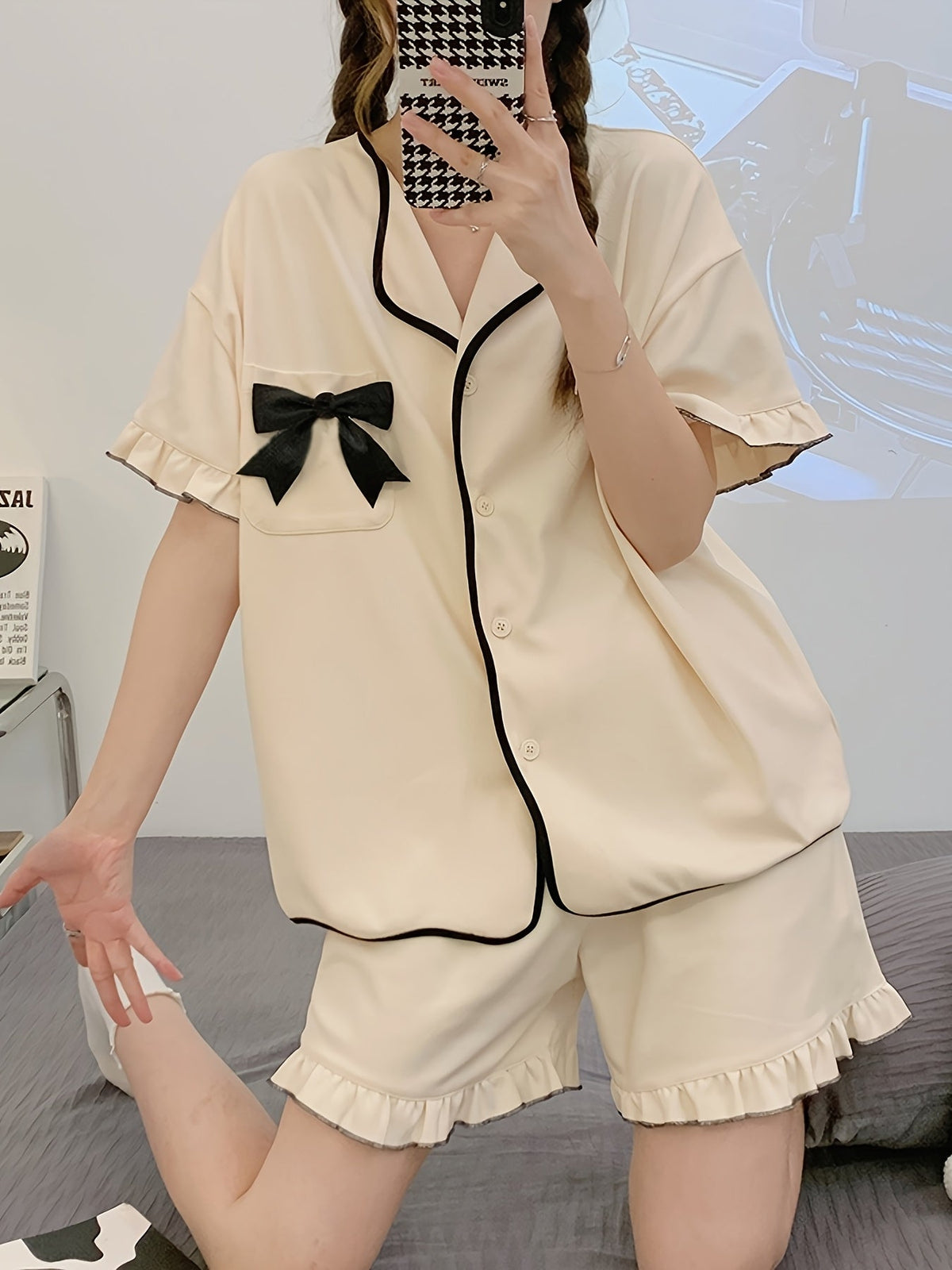 Bow Detail Night Suit Set