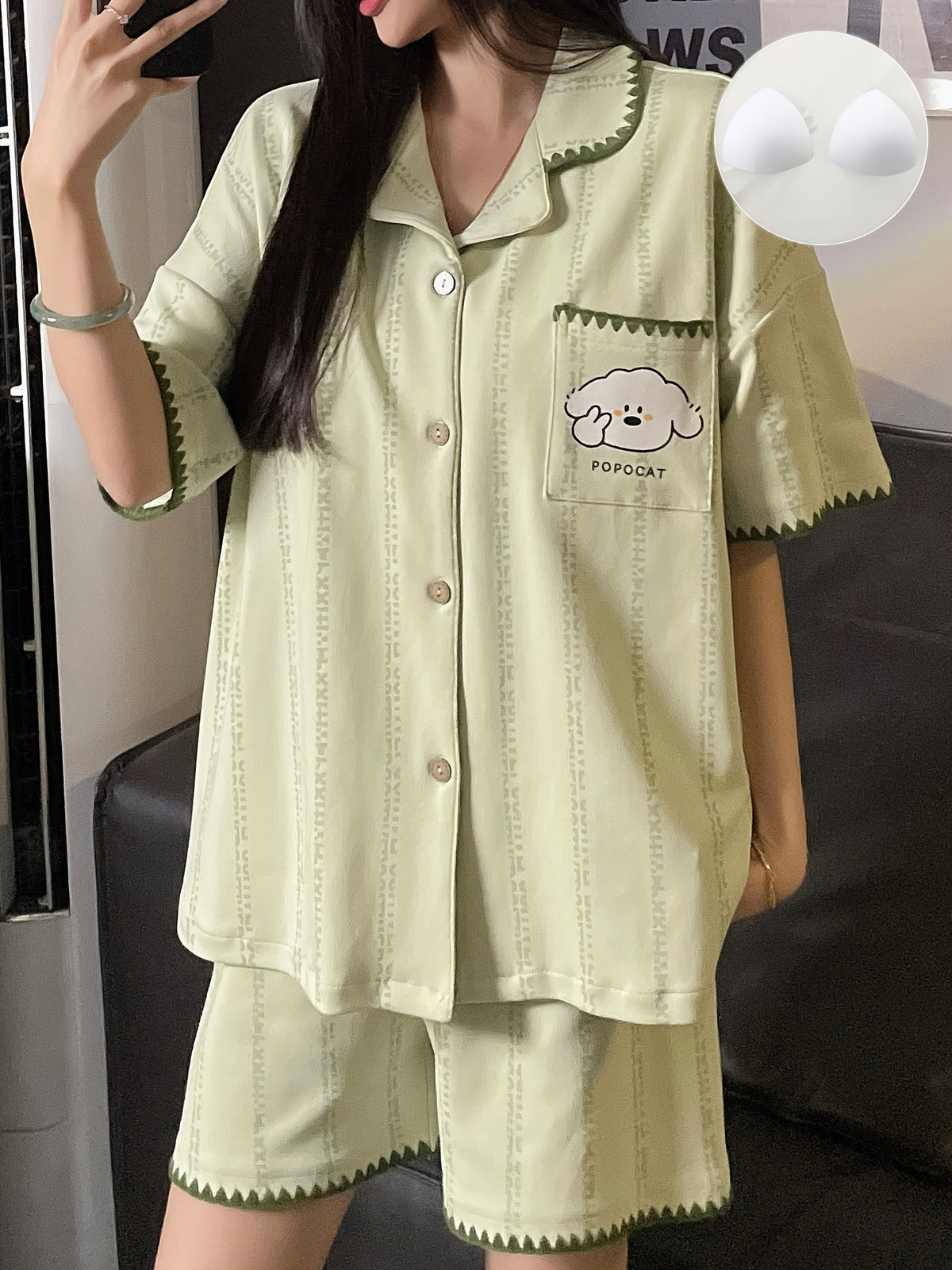 Pistachio Popocat Pajama Set