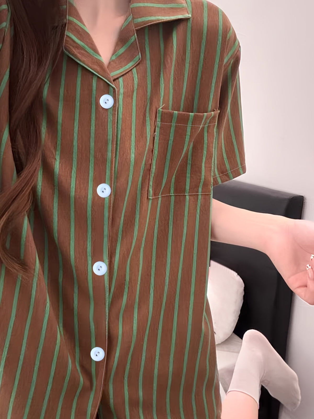 Mocha Green Stripe Pajama Set