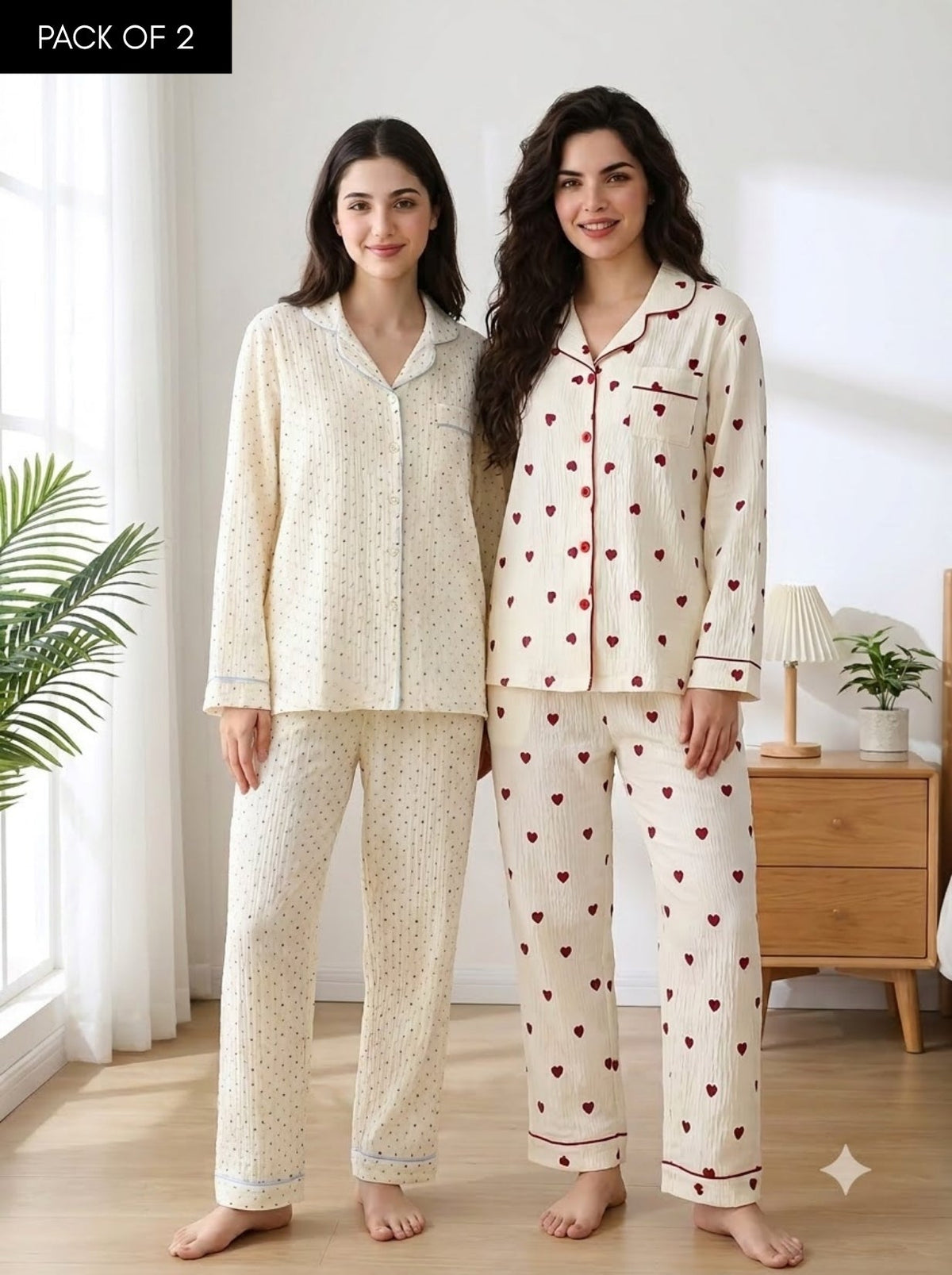 Classic Polka & Heart Pajama Duo – Pack of 2