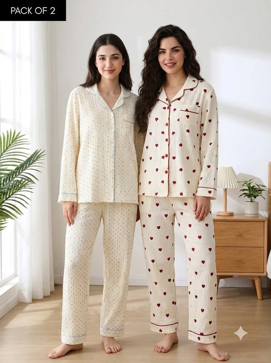 Classic Polka & Heart Pajama Duo – Pack of 2