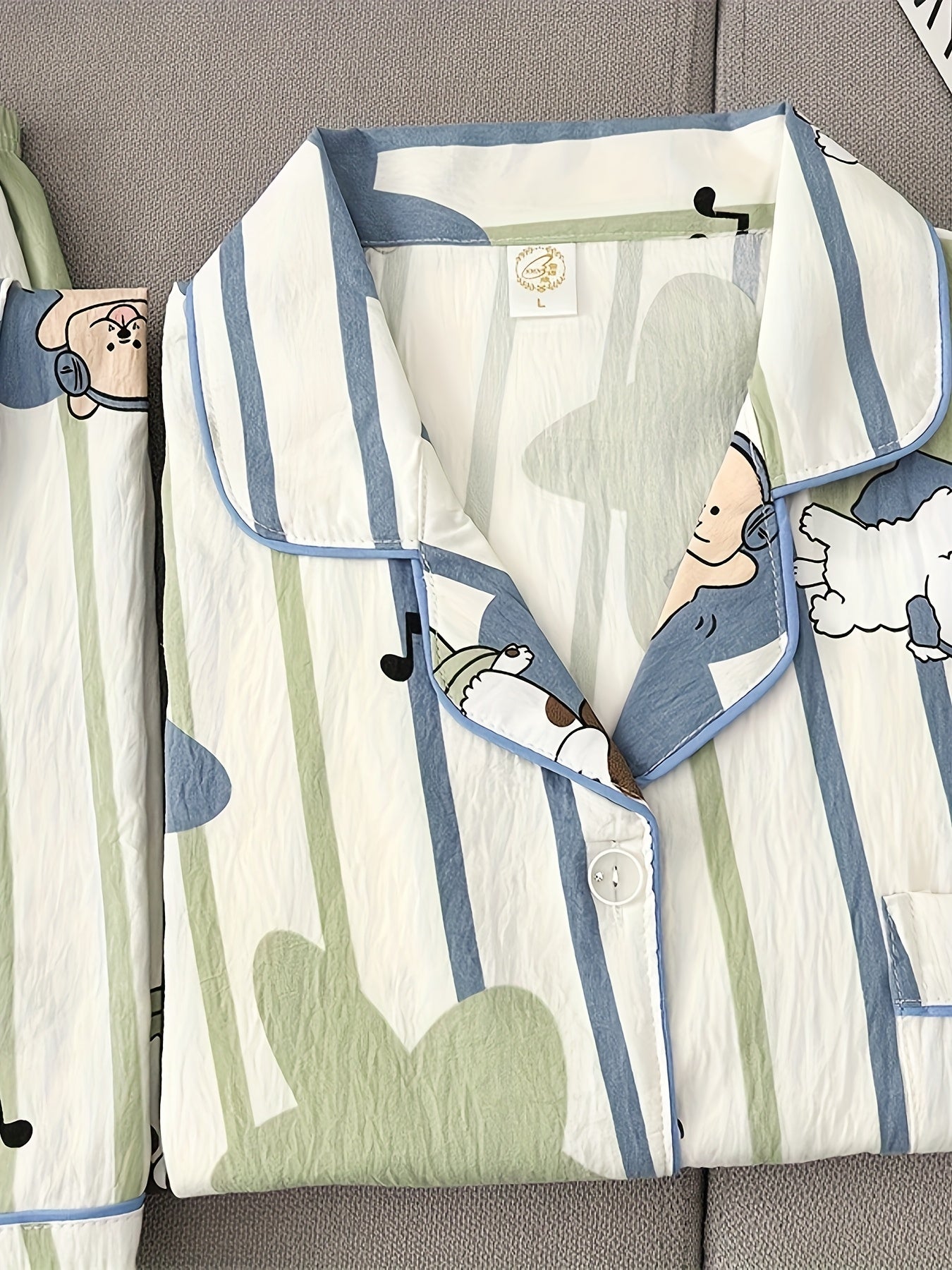 Puppy Print Striped Pajama Set – Shirt & Pants